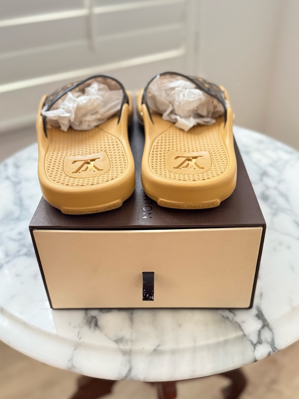 Louis Vuitton Monogram Slide Sandals in Brown & Tan - Picture 6 of 6